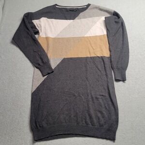 Prana Womens Geometric Colorblock Sweater Dress Grey Cream Tan Size‎ Medium